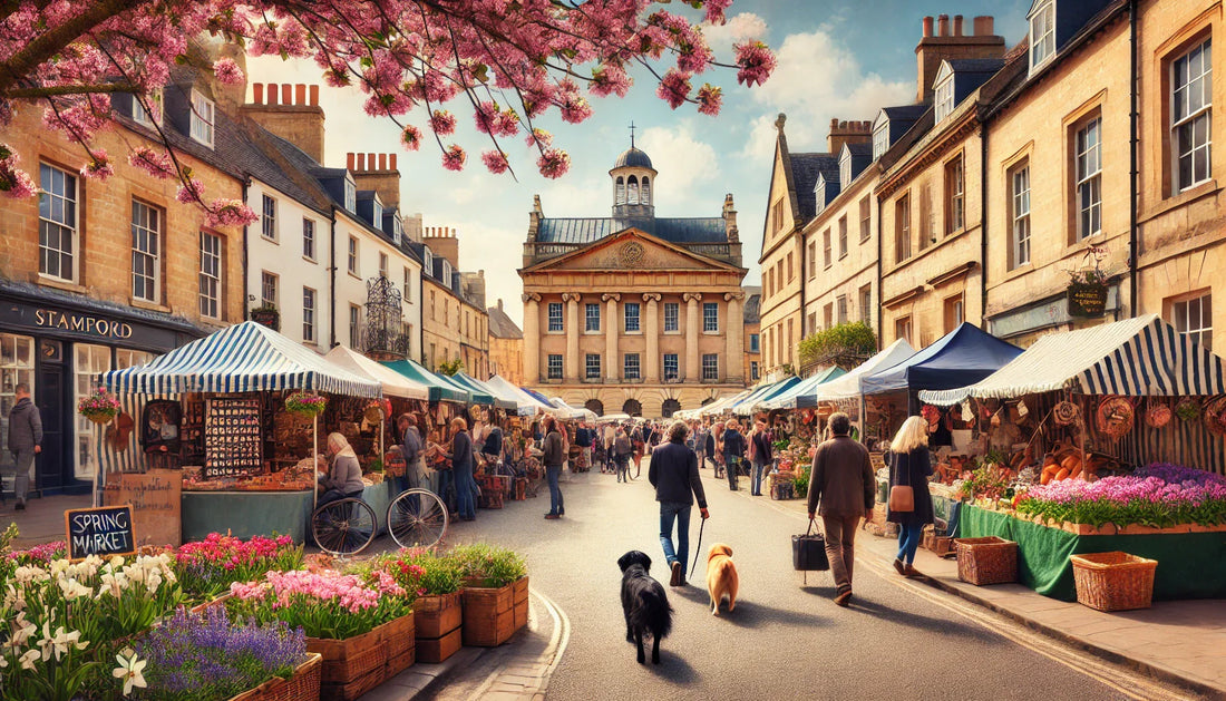 A scenic spring market in Stamford, England